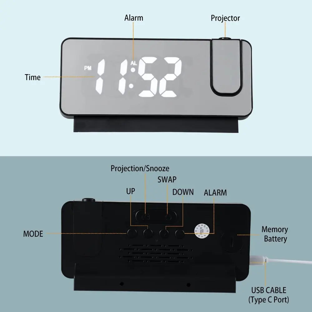 Madigas | Projection alarm clock with mirror display and large LED screen
