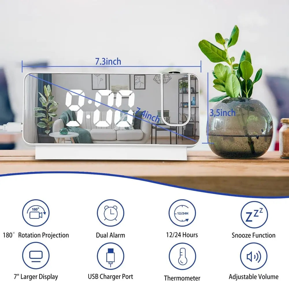 Madigas | Projection alarm clock with mirror display and large LED screen