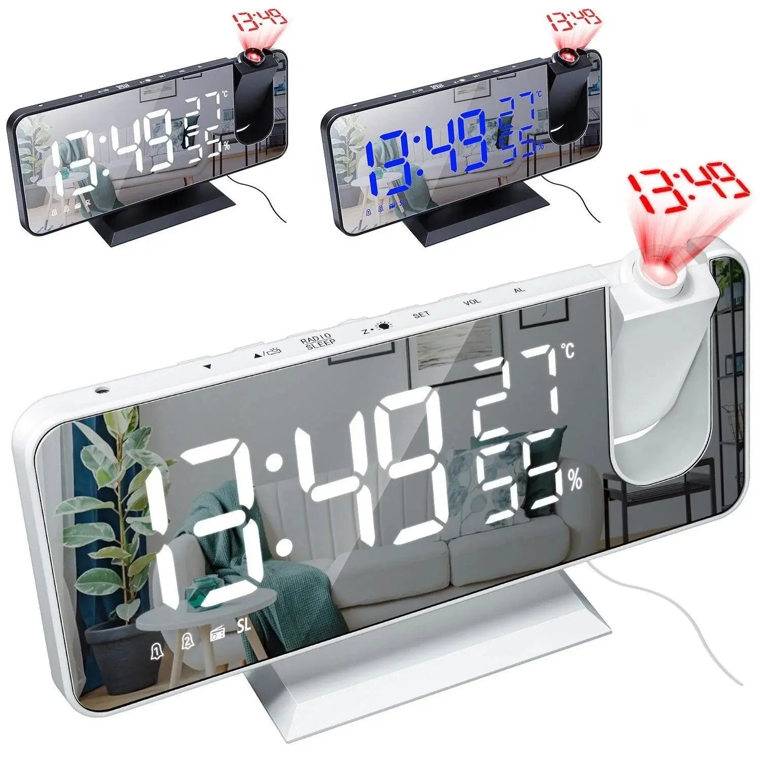 Madigas | Projection alarm clock with mirror display and large LED screen