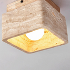 Square Travertine and Wood LED Ceiling Light