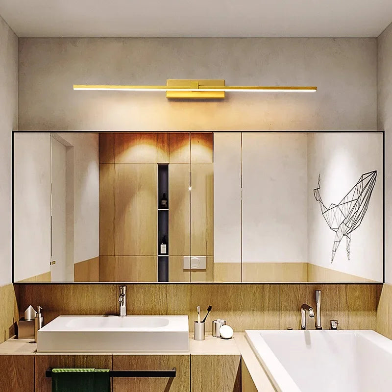 Modern Gold LED Wall Lamp – Bathroom Mirror Light with Touch Switch for Bedroom, Living Room, and Vanity Lighting | Madigas