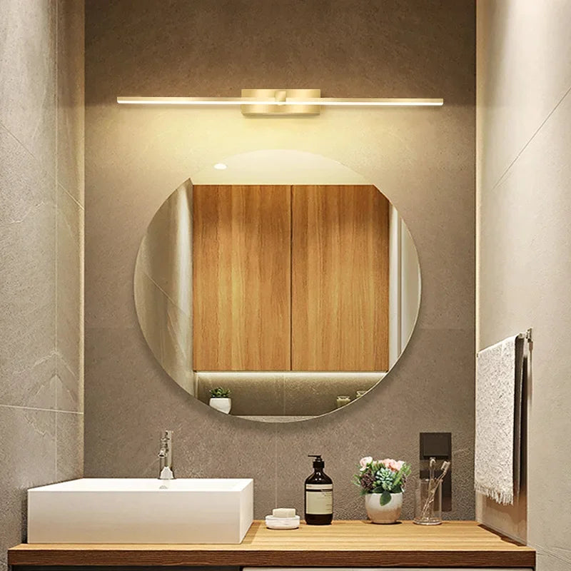 Modern Gold LED Wall Lamp – Bathroom Mirror Light with Touch Switch for Bedroom, Living Room, and Vanity Lighting | Madigas