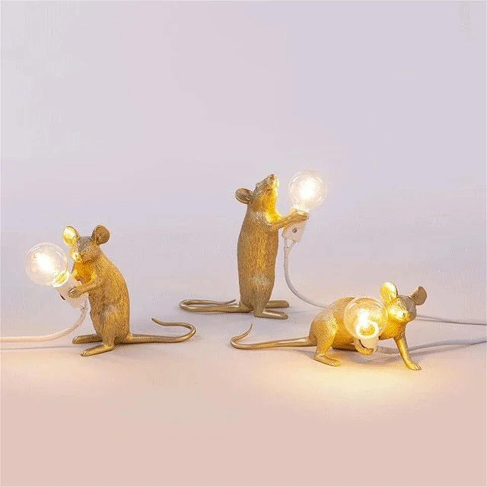 Modern LED Animal Table Lamps: Resin Rat, Cat and Squirrel Night Lights