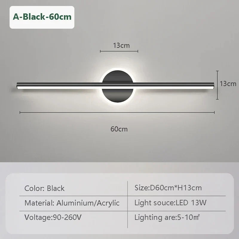 Madigas | LED Wall Light LineaLux | Black & Gold | 40/60/80 cm | Warm, Cold & Three-Color Light | Modern Mirror & Wall Lighting