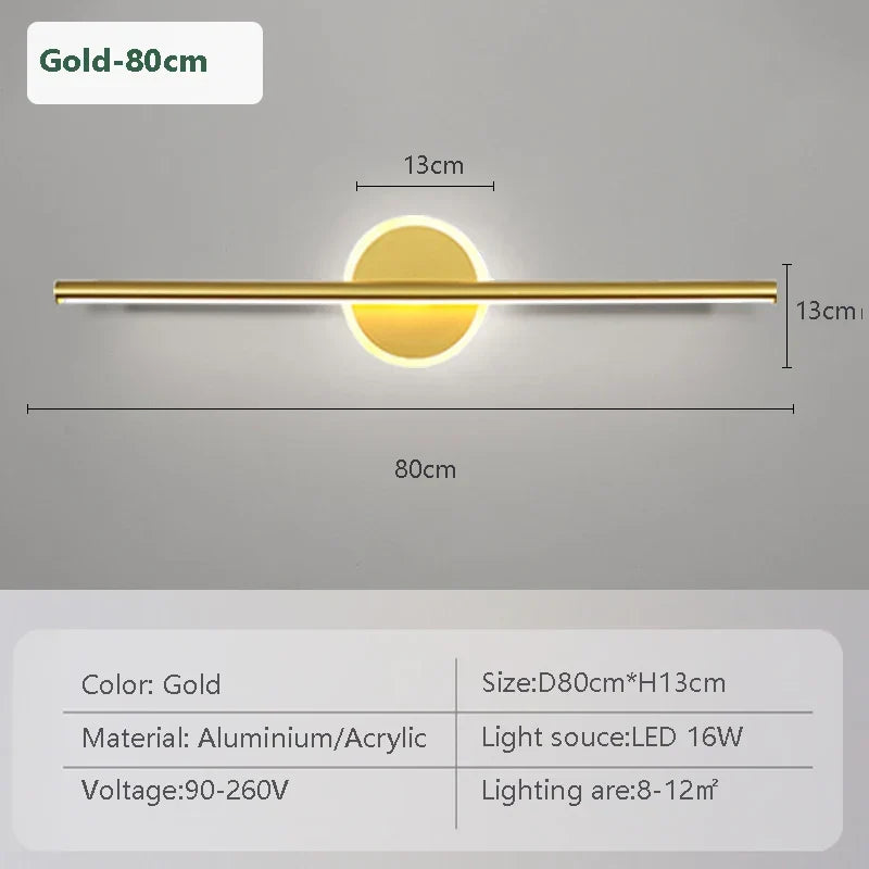 Madigas | LED Wall Light LineaLux | Black & Gold | 40/60/80 cm | Warm, Cold & Three-Color Light | Modern Mirror & Wall Lighting