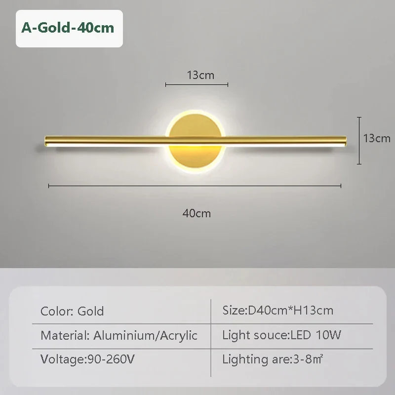 Madigas | LED Wall Light LineaLux | Black & Gold | 40/60/80 cm | Warm, Cold & Three-Color Light | Modern Mirror & Wall Lighting