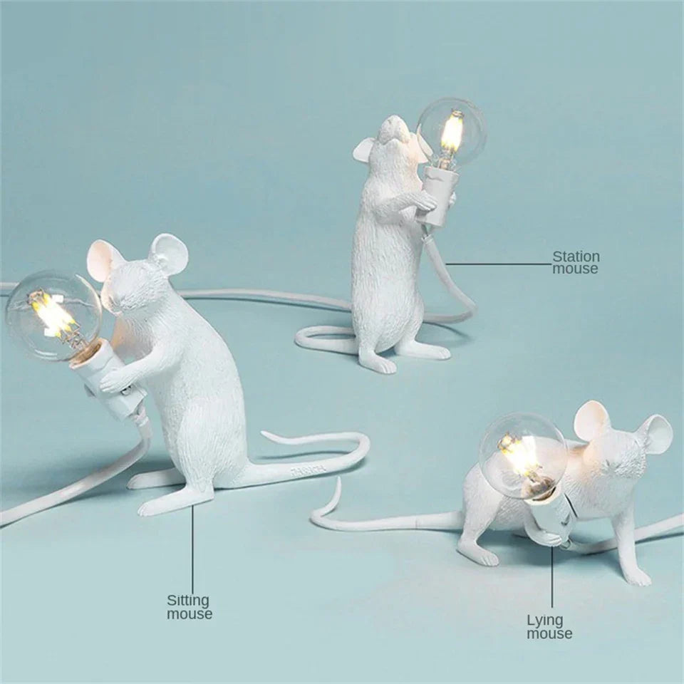 Modern LED Animal Table Lamps: Resin Rat, Cat and Squirrel Night Lights