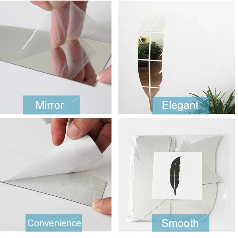 Madigas | 3D Feather Art Mirror Wall Sticker