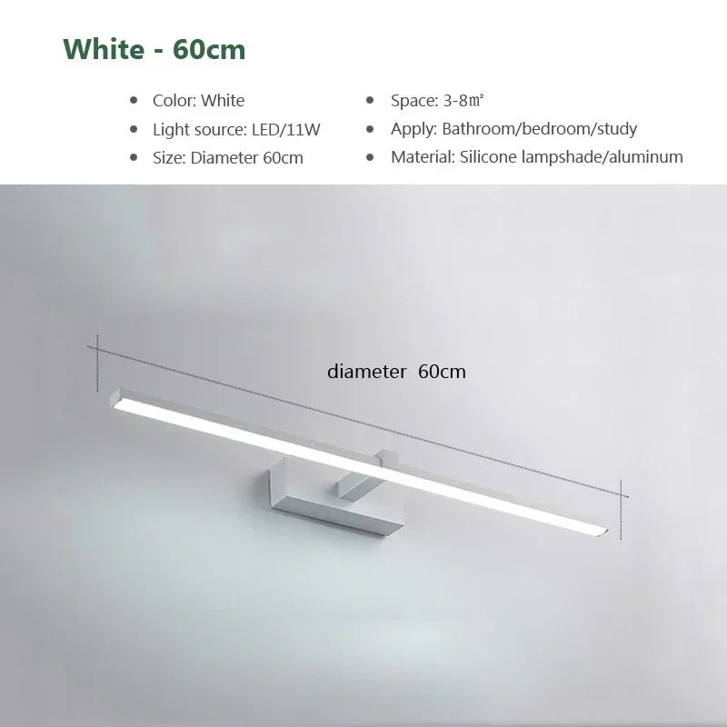 Modern Gold LED Wall Lamp – Bathroom Mirror Light with Touch Switch for Bedroom, Living Room, and Vanity Lighting | Madigas