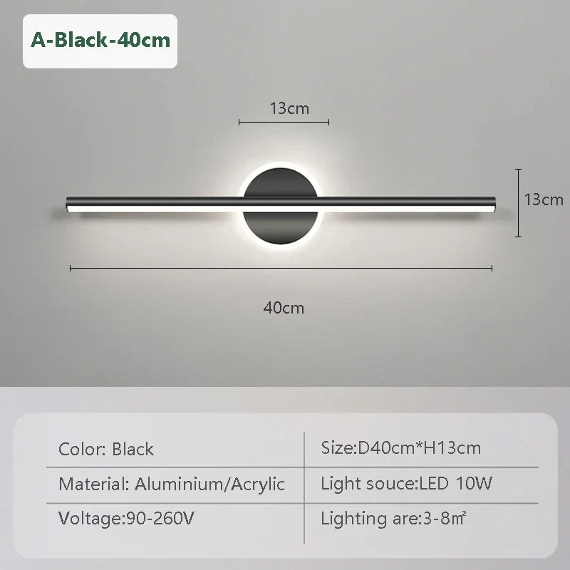 Madigas | LED Wall Light LineaLux | Black & Gold | 40/60/80 cm | Warm, Cold & Three-Color Light | Modern Mirror & Wall Lighting