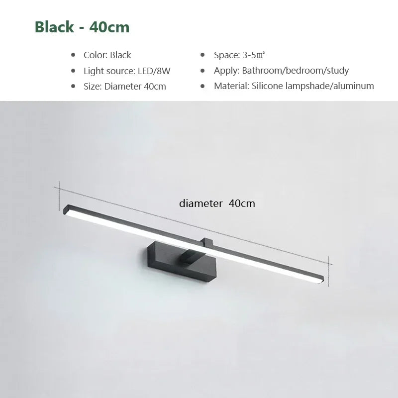 Modern Gold LED Wall Lamp – Bathroom Mirror Light with Touch Switch for Bedroom, Living Room, and Vanity Lighting | Madigas