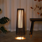 Modern Minimalist Solar Waterproof Round Vertical Pull Strip Iron Rattan LED Standing Floor Lamp For Outdoor Terrace