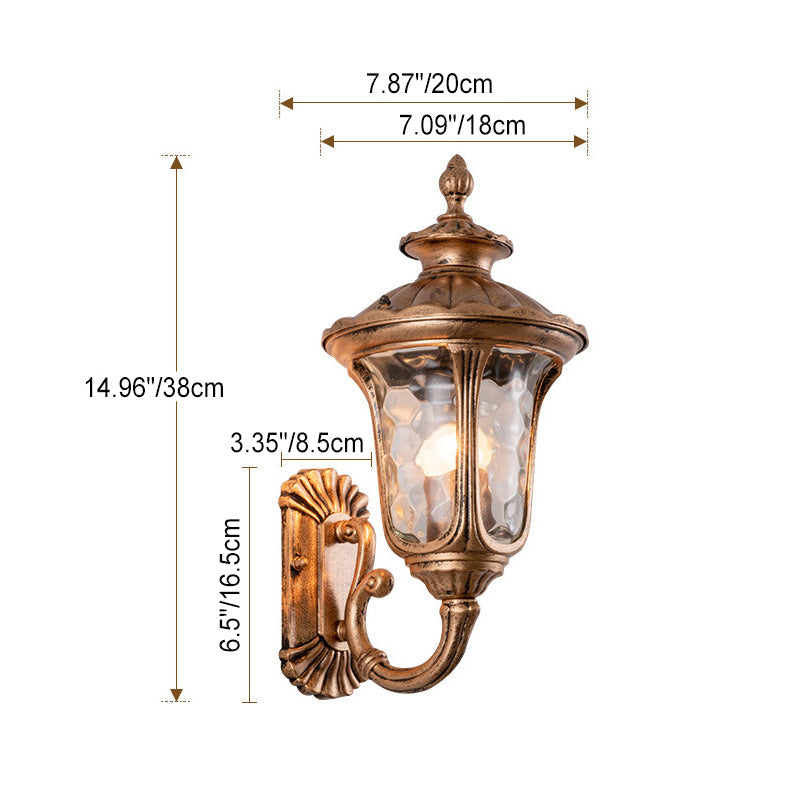 Traditional European waterproof castle-shaped aluminum-glass 1-light outdoor wall sconce lamp for garden