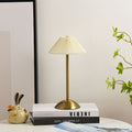Contemporary Scandinavian rechargeable iron fabric conical folded LED table lamp for bedside