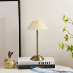 Contemporary Scandinavian rechargeable iron fabric conical folded LED table lamp for bedside