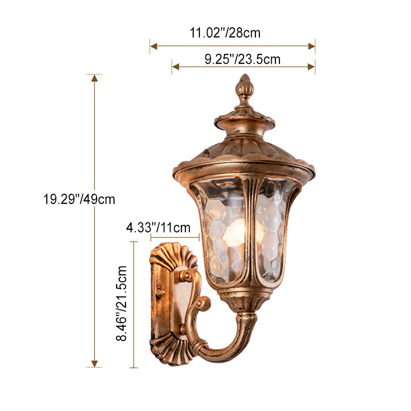 Traditional European waterproof castle-shaped aluminum-glass 1-light outdoor wall sconce lamp for garden