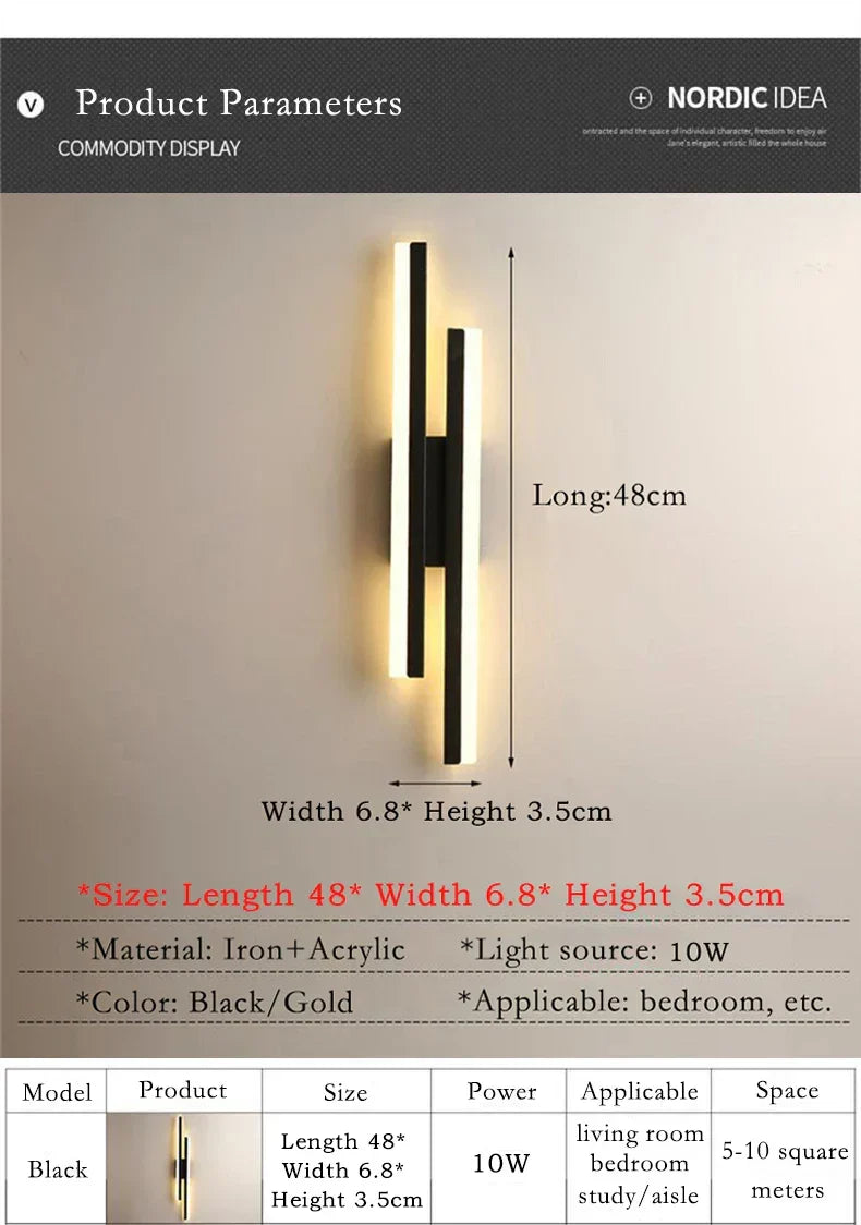 Modern LED Wall Light: Black/Gold Acrylic Room Decoration Light