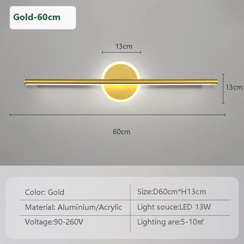 Madigas | LED Wall Light LineaLux | Black & Gold | 40/60/80 cm | Warm, Cold & Three-Color Light | Modern Mirror & Wall Lighting