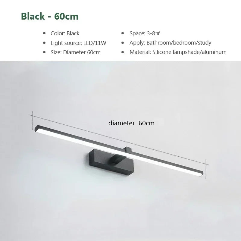 Modern Gold LED Wall Lamp – Bathroom Mirror Light with Touch Switch for Bedroom, Living Room, and Vanity Lighting | Madigas