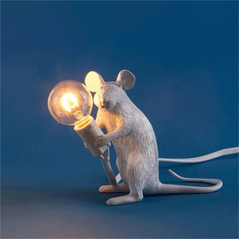 Modern LED Animal Table Lamps: Resin Rat, Cat and Squirrel Night Lights