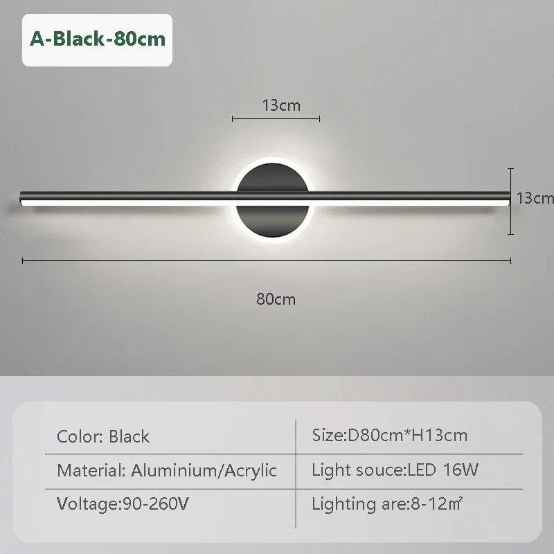 Madigas | LED Wall Light LineaLux | Black & Gold | 40/60/80 cm | Warm, Cold & Three-Color Light | Modern Mirror & Wall Lighting