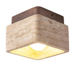 Square Travertine and Wood LED Ceiling Light