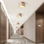 Square Travertine and Wood LED Ceiling Light