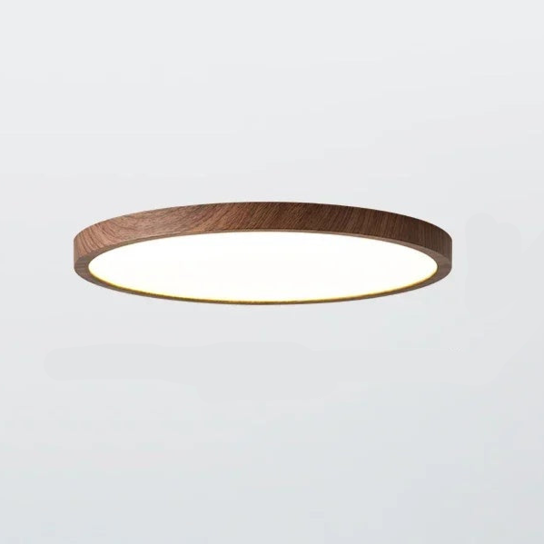 Modern circular ceiling light with adjustable LED light in warm walnut color for living room and bedroom