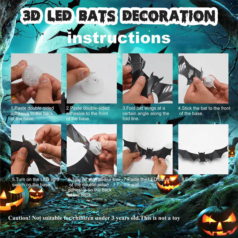 3D Bat LED Wall Decoration — Turn your home into the spookiest Halloween stage with realistic flight illusions!
