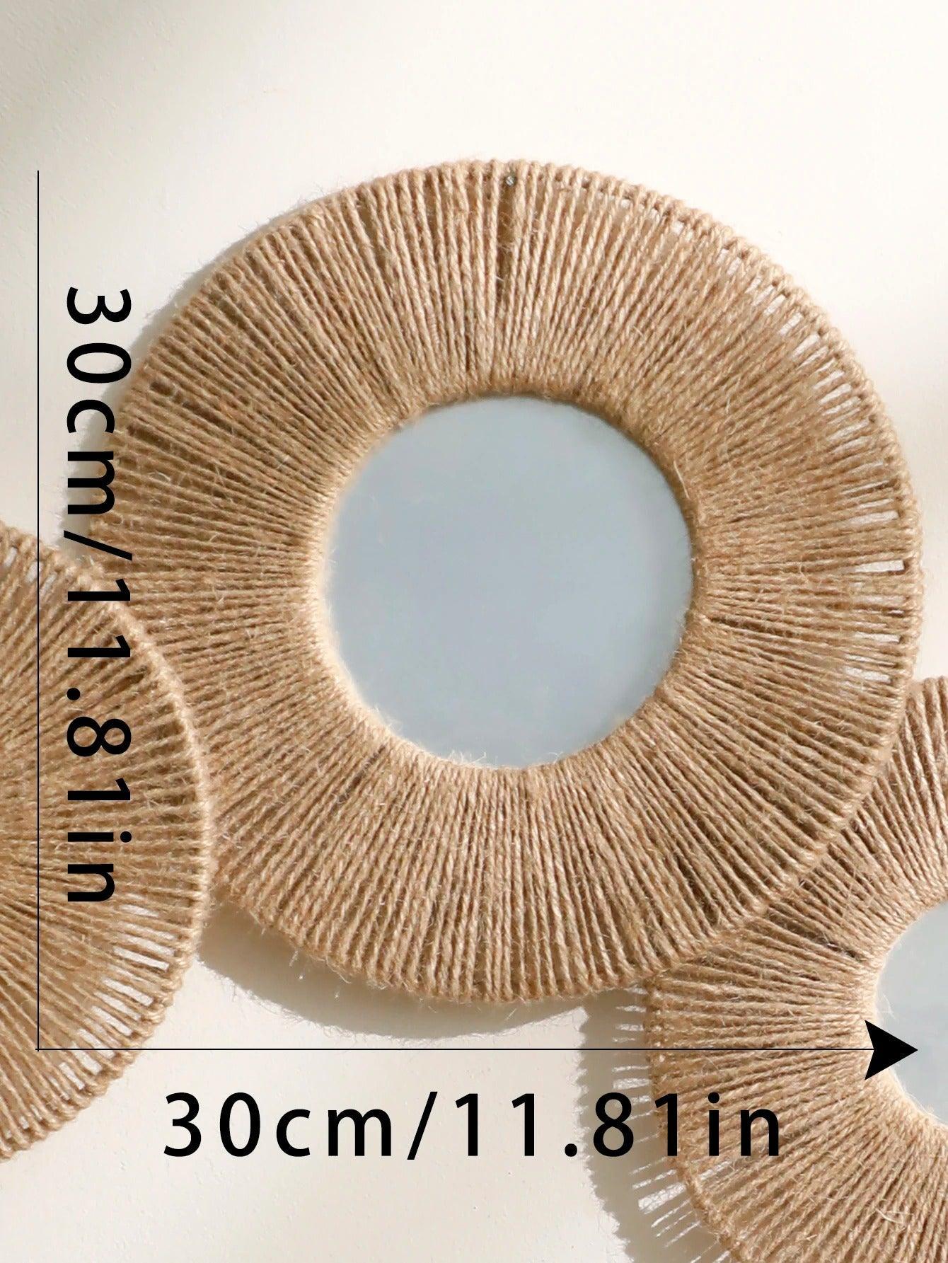 Madigas | Round decorative wall mirror in boho style with woven hemp rope
