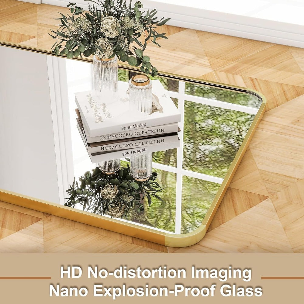 Madigas | Elegant Gold Aluminum Frame Full Length Mirror with Stand