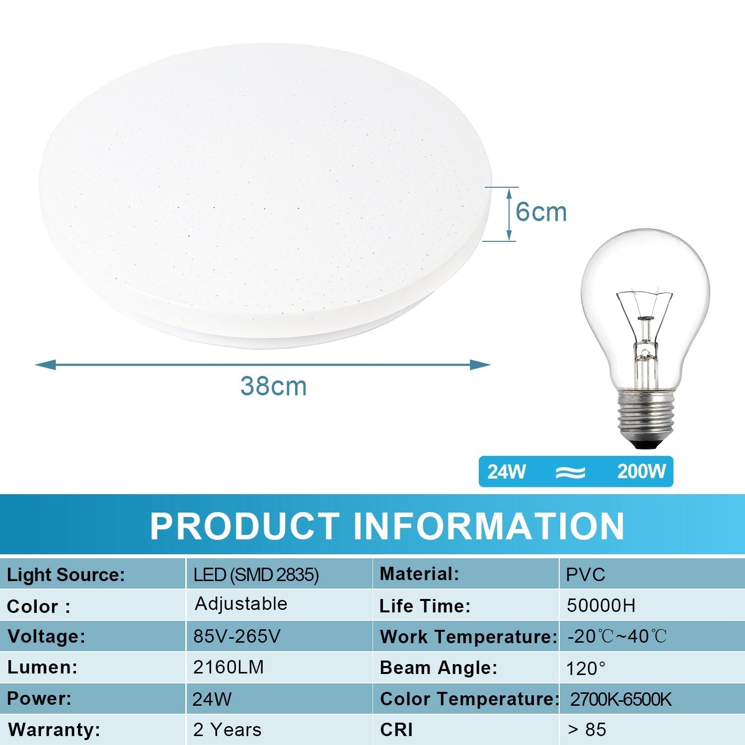 24W LED Ceiling Light dimmable with starry sky effect