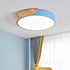 Minimalist round LED ceiling light with wood decor – modern design, dimmable