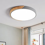 Minimalist round LED ceiling light with wood decor – modern design, dimmable