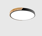 Minimalist round LED ceiling light with wood decor – modern design, dimmable