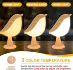 Touch-Control Wood Bird Night Light - Rechargeable LED Desk Lamp