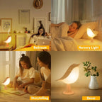 Touch-Control Wood Bird Night Light - Rechargeable LED Desk Lamp
