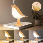 Touch-Control Wood Bird Night Light - Rechargeable LED Desk Lamp