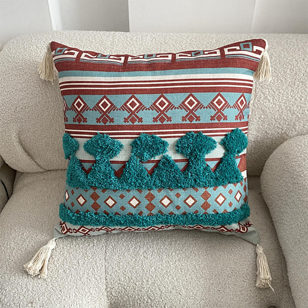 Moroccan inspired decorative throw pillow with tassel