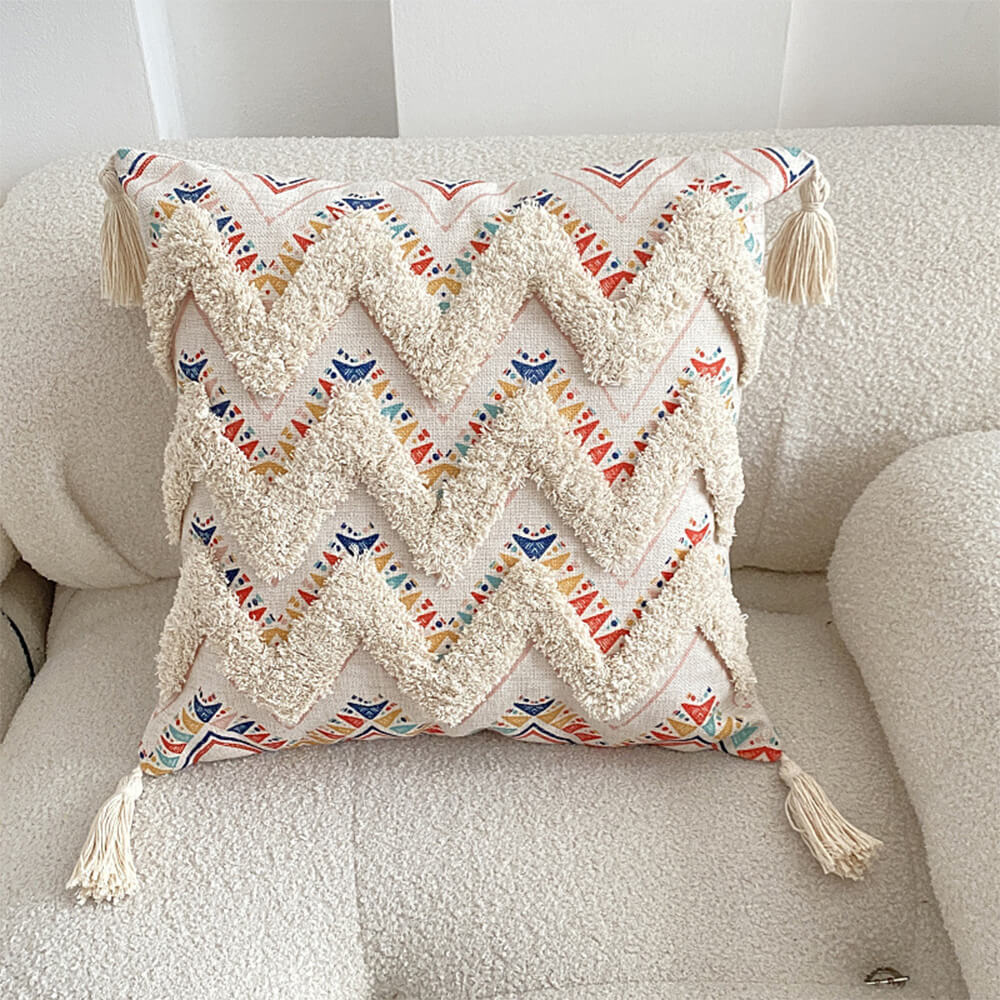 Moroccan inspired decorative throw pillow with tassel