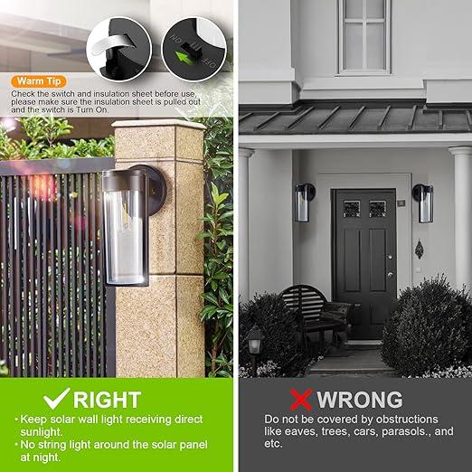 Solar Wall Lights Solar-Powered Deck Lights, Automatic On/Off Waterproof Solar Outdoor Lights Wall-Mounted Solar Decorative Lights for Wall Fence Patio Post Garden Veranda