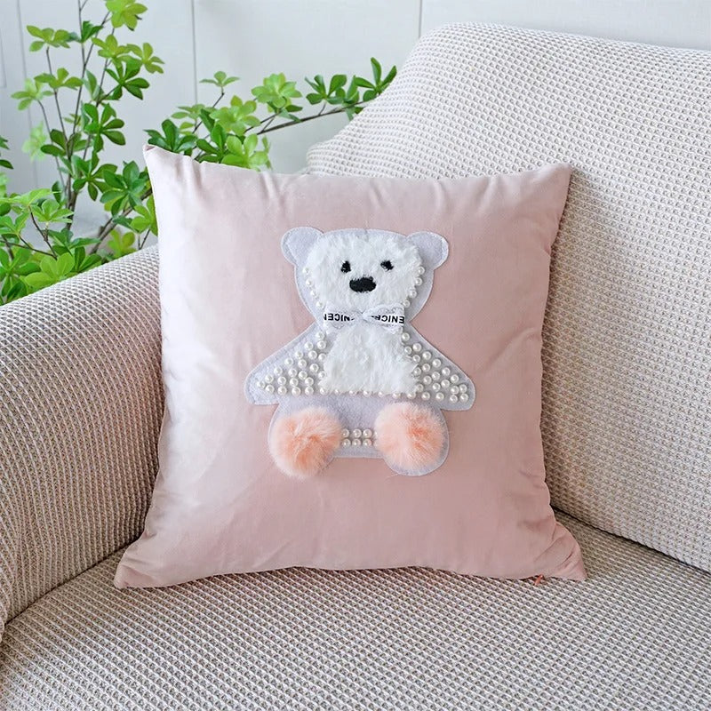 Pink Cushion Cover with Floral Pattern – Decorative Pillowcase for Living Room and Kids Room | Madigas