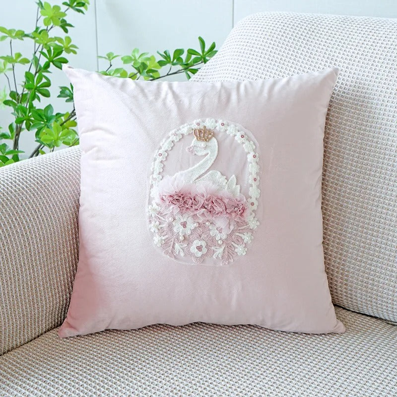 Pink Cushion Cover with Floral Pattern – Decorative Pillowcase for Living Room and Kids Room | Madigas