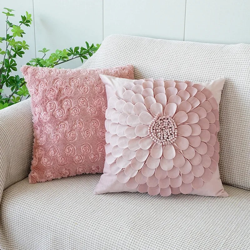 Pink Cushion Cover with Floral Pattern – Decorative Pillowcase for Living Room and Kids Room | Madigas