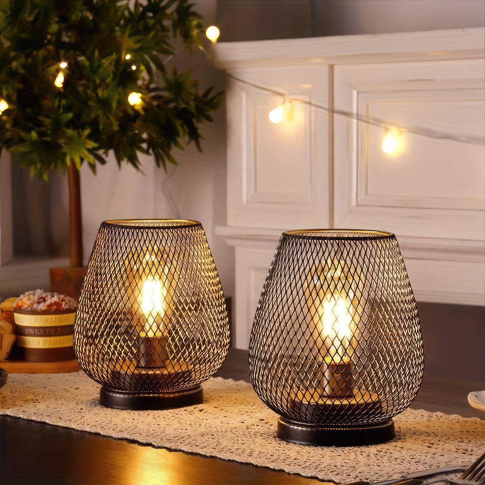 RusticMesh Table Lamp Set Industrial Style and Ambient Lighting