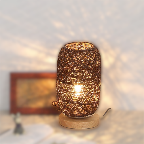 Rattan wood table lamp