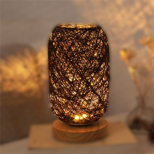 Rattan wood table lamp