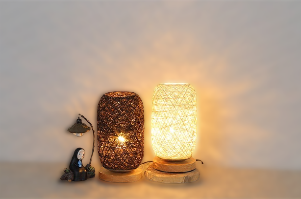 Rattan wood table lamp