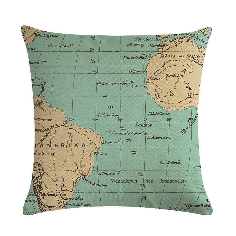 18" Throw Pillow Case Cushion Cover Home Decor Vintage World Map Pattern Cojines Madigas