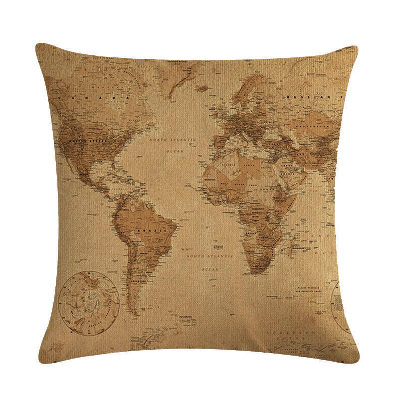 18" Throw Pillow Case Cushion Cover Home Decor Vintage World Map Pattern Cojines Madigas